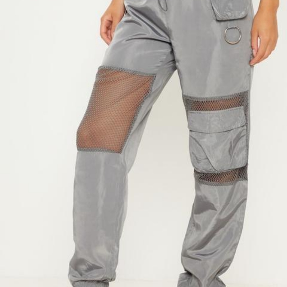 PLT Grey Fishnet Pant Jogger Pants UK 4 US 0 - Picture 2 of 7